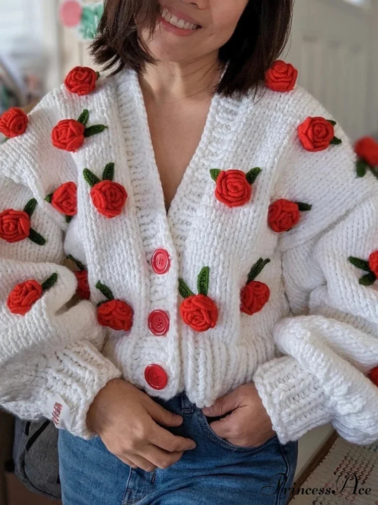 Botanical Button Closure Knit Cardigan - Image 2