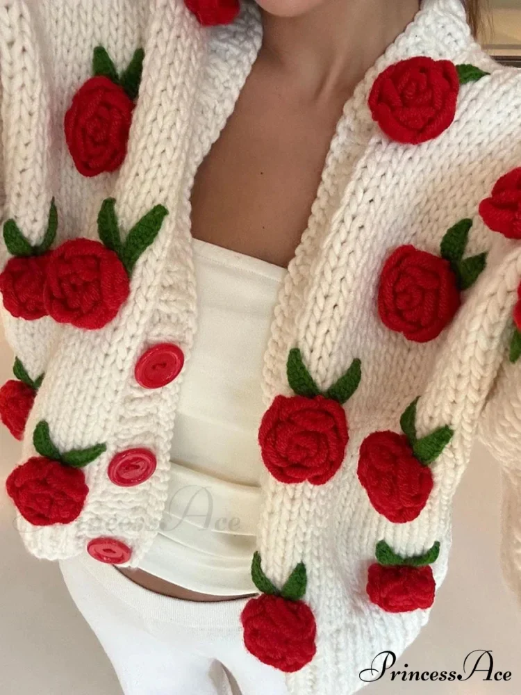 Botanical Button Closure Knit Cardigan - Image 3