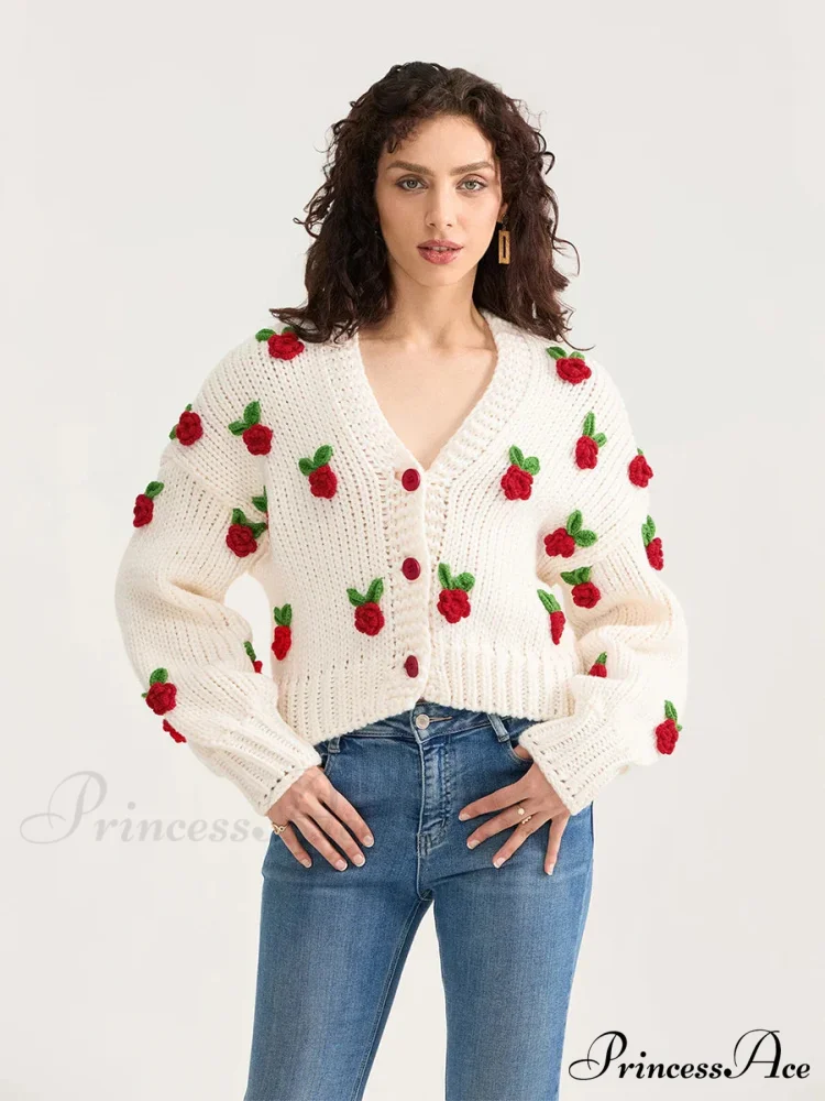 Botanical Button Closure Knit Cardigan - Image 4