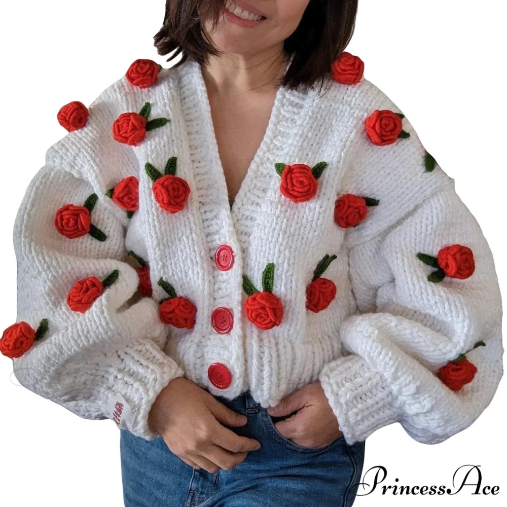 Botanical Button Closure Knit Cardigan - Image 5