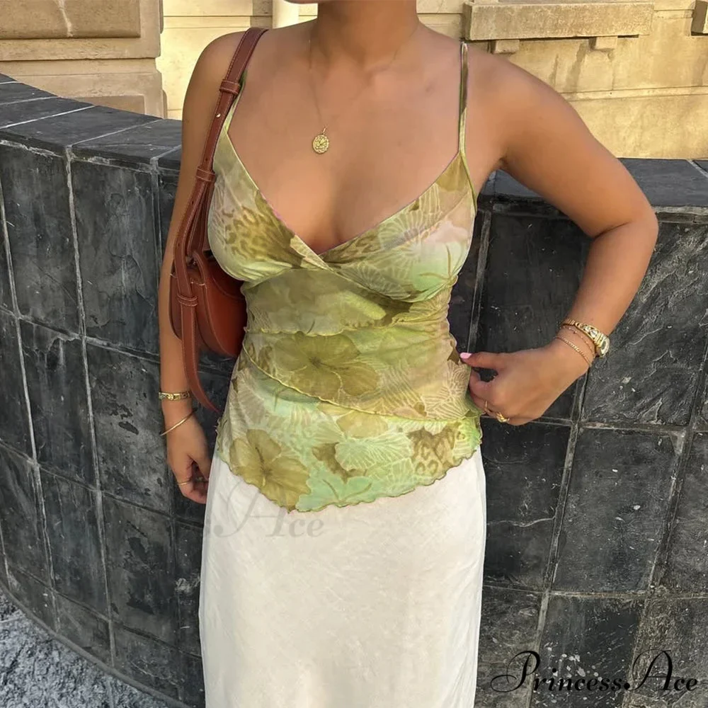 Botanical Net Spaghetti Crop Top - Image 2