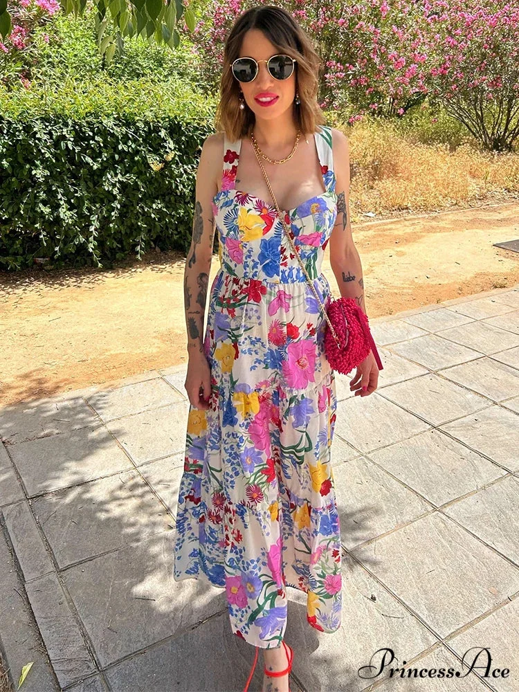Botanical Pattern A-line Open-back Full-length Botanical Dress - Image 2