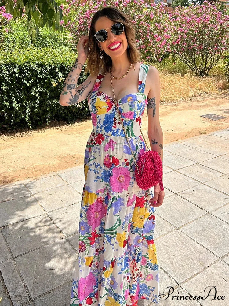 Botanical Pattern A-line Open-back Full-length Botanical Dress - Image 3
