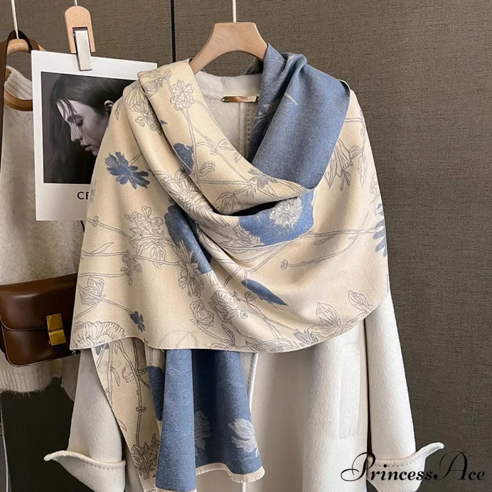 Botanical Pattern Cashmere Pashmina Scarf - Image 2