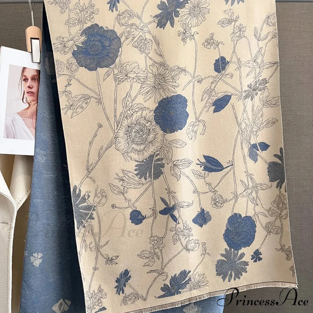 Botanical Pattern Cashmere Pashmina Scarf - Image 3