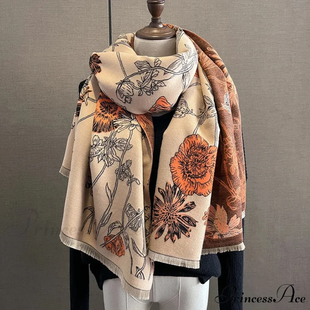 Botanical Pattern Cashmere Pashmina Scarf - Image 4