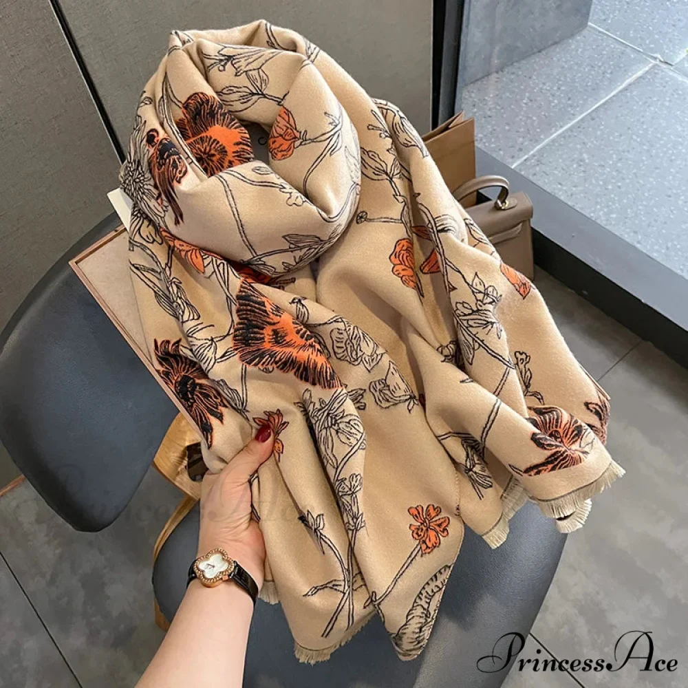 Botanical Pattern Cashmere Pashmina Scarf - Image 5