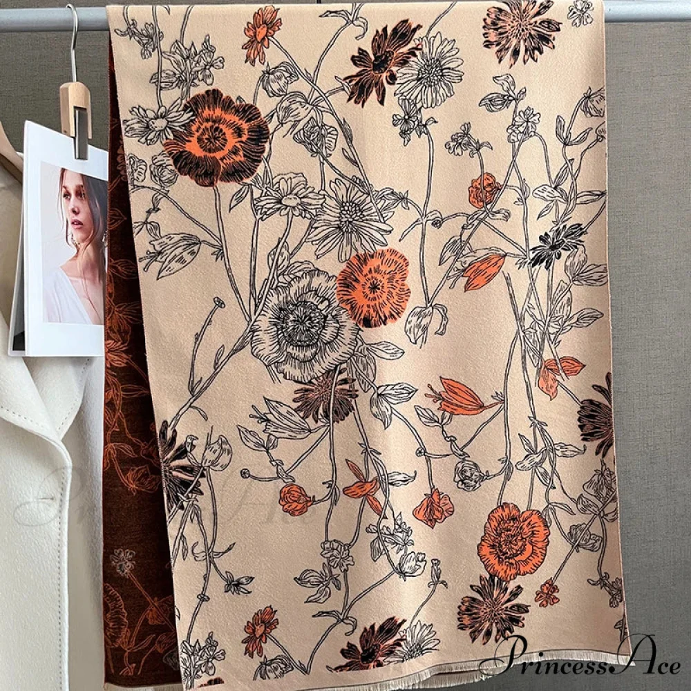 Botanical Pattern Cashmere Pashmina Scarf - Image 6