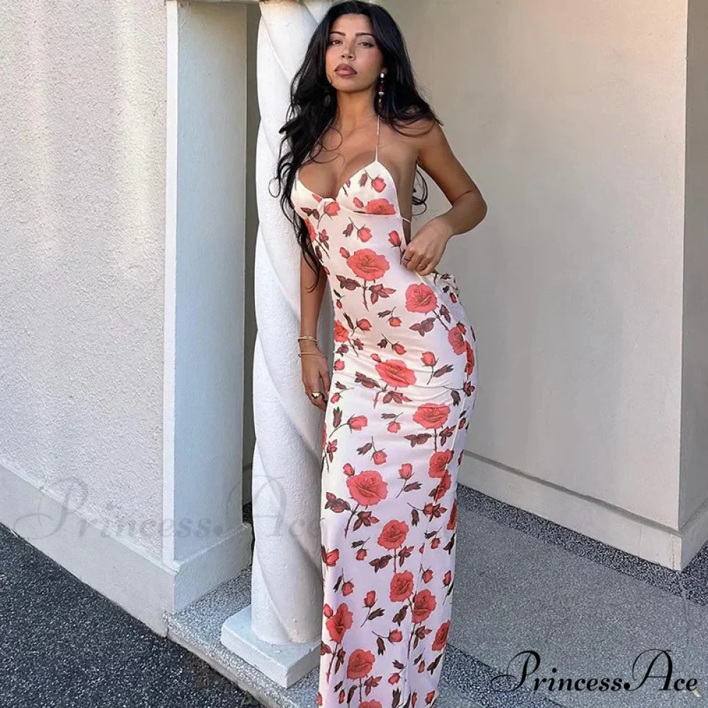 Botanical Pattern Slender Long Holiday Dress - Image 2