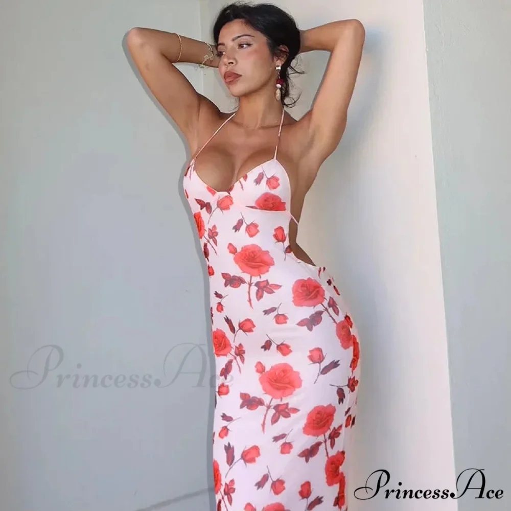 Botanical Pattern Slender Long Holiday Dress - Image 3