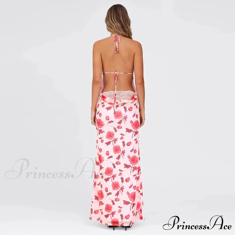 Botanical Pattern Slender Long Holiday Dress - Image 4
