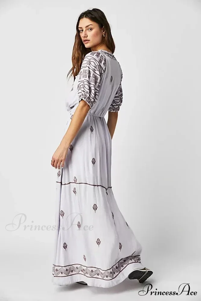 Botanical Stitched Cotton Boho Dress - Image 4