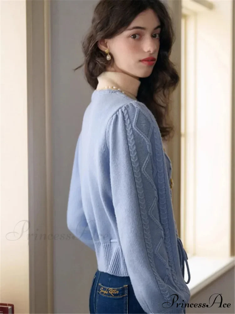 Botanical Stitching Circular Neck Button Cardigan - Image 2