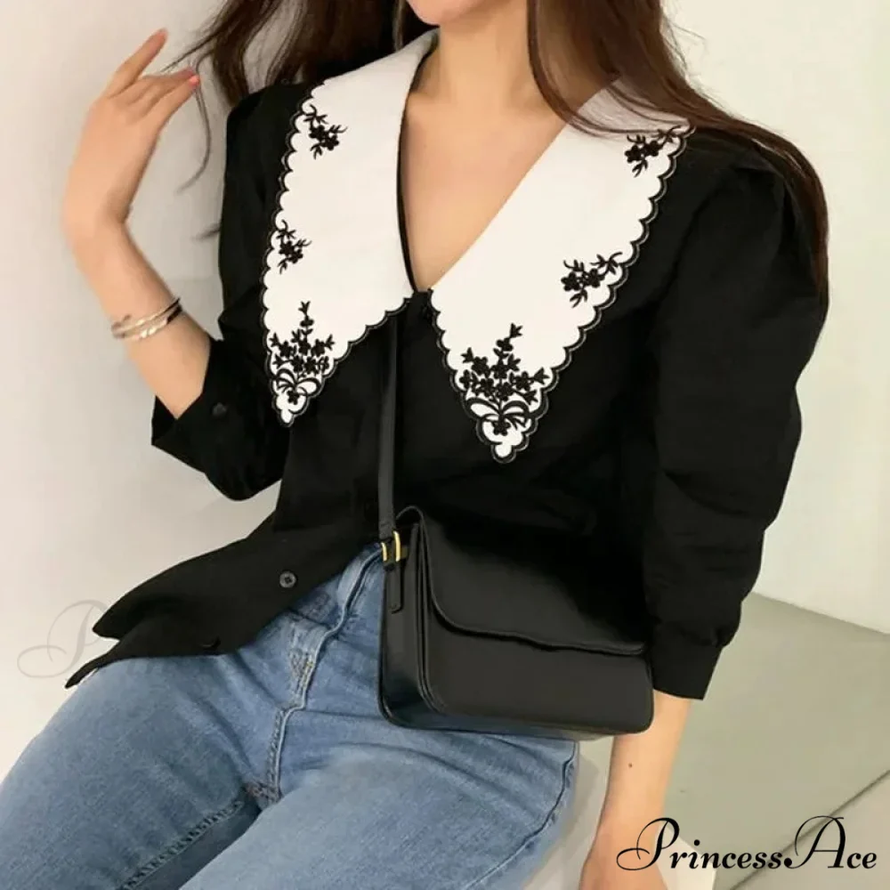 Botanical Stitching Half Sleeve Ivory Retro Blouse - Image 5