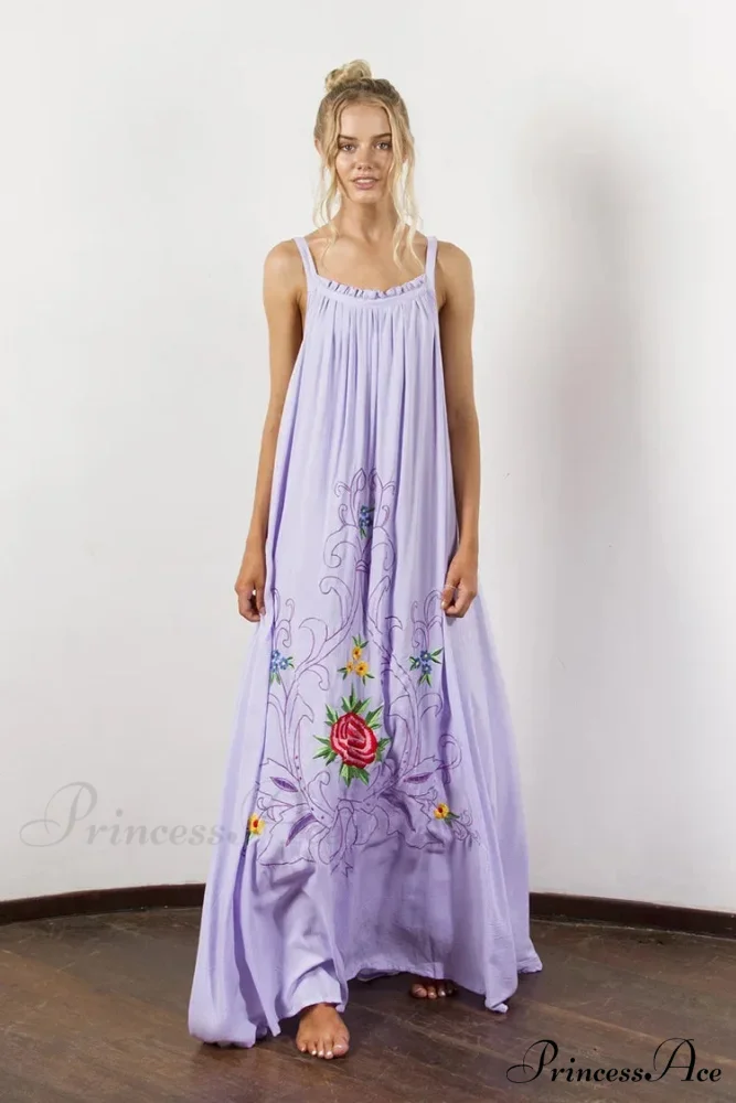 Botanical Stitching Open-Back Bandeau Cotton Free-spirited Dress - Image 10