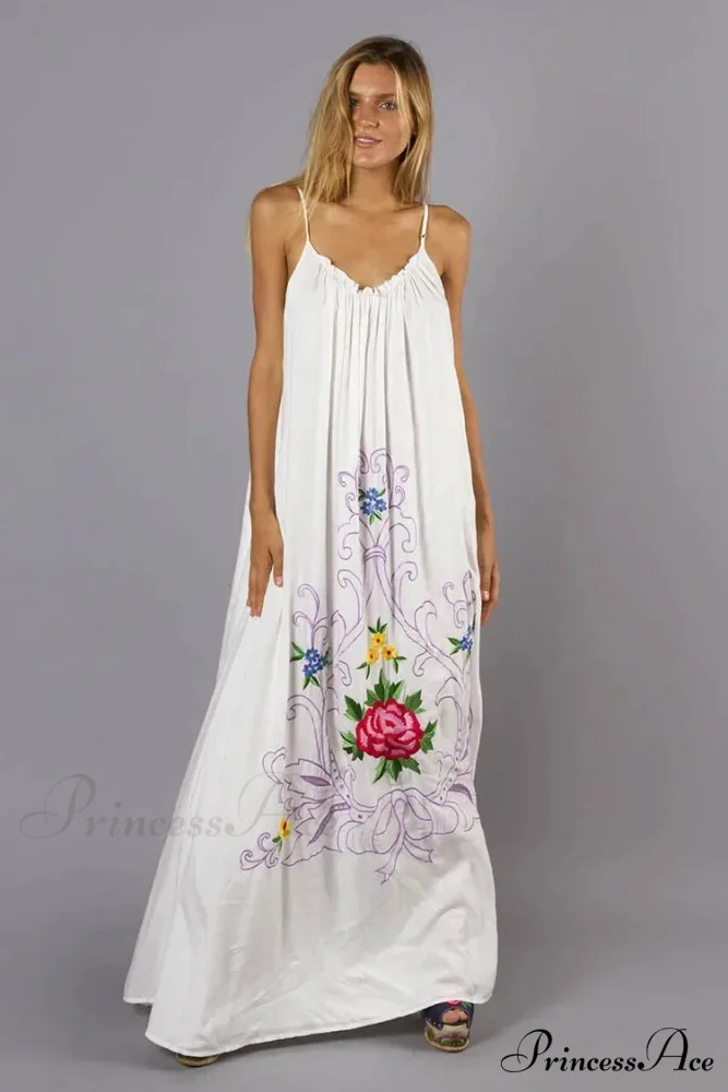 Botanical Stitching Open-Back Bandeau Cotton Free-spirited Dress - Image 11