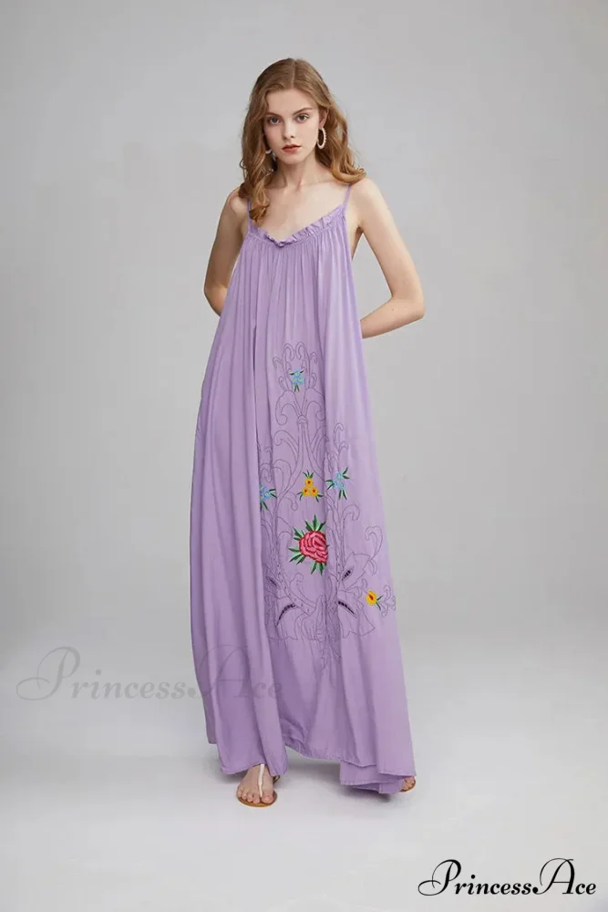 Botanical Stitching Open-Back Bandeau Cotton Free-spirited Dress - Image 4