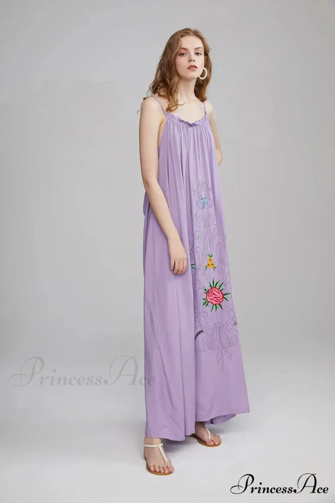 Botanical Stitching Open-Back Bandeau Cotton Free-spirited Dress - Image 5