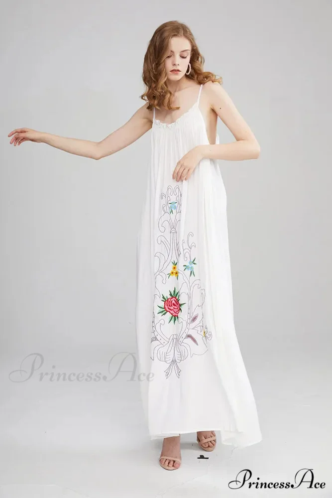 Botanical Stitching Open-Back Bandeau Cotton Free-spirited Dress - Image 7