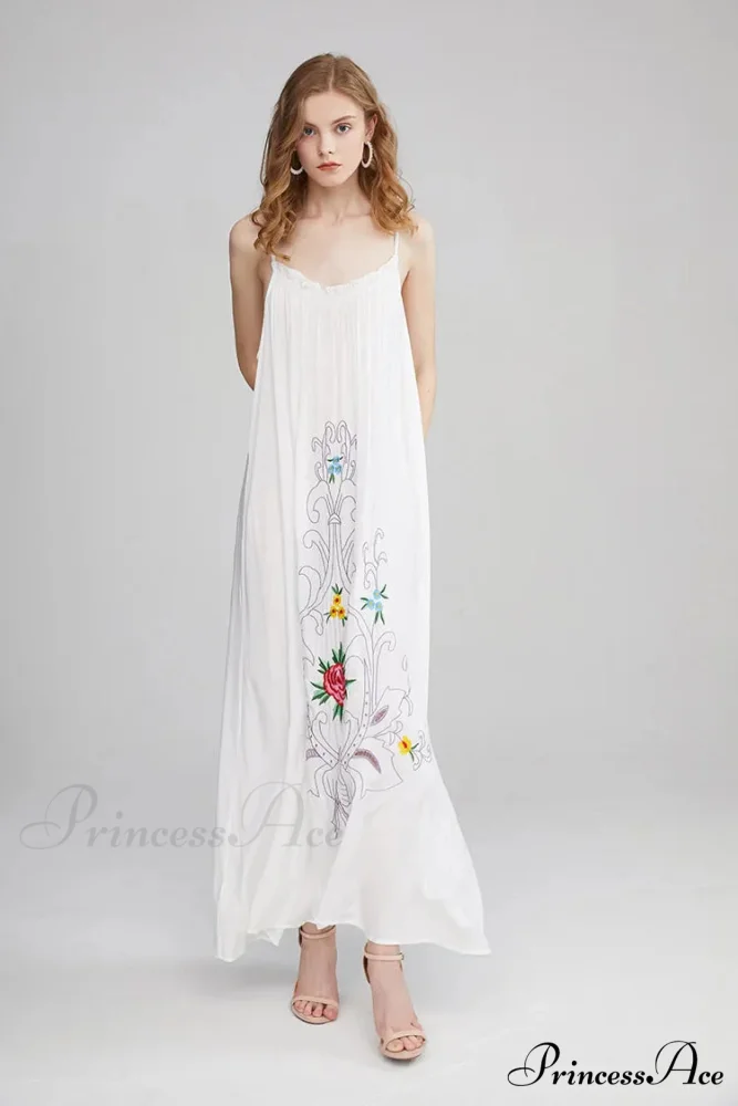 Botanical Stitching Open-Back Bandeau Cotton Free-spirited Dress - Image 8
