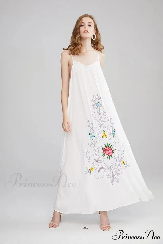 Botanical Stitching Open-Back Bandeau Cotton Free-spirited Dress - Image 9