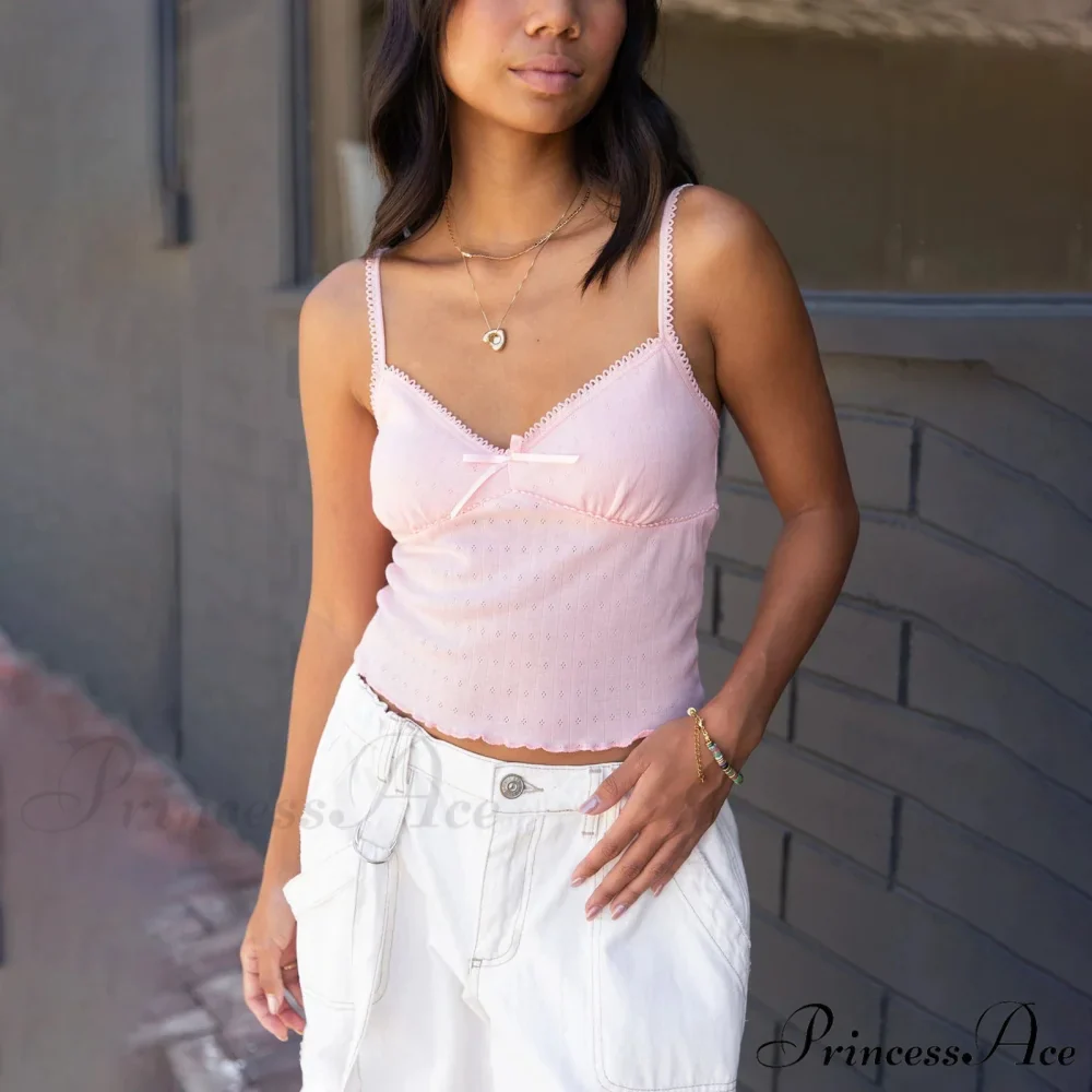 Bow Deep V-Neck Spaghetti Crop Top - Image 2