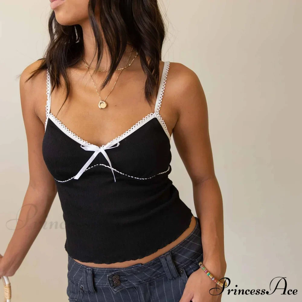 Bow Deep V-Neck Spaghetti Crop Top - Image 4
