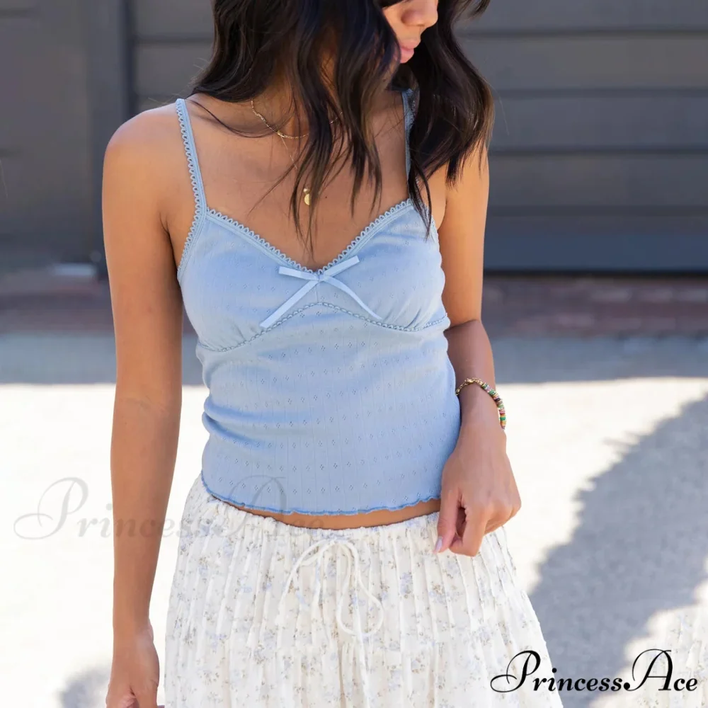 Bow Deep V-Neck Spaghetti Crop Top - Image 6