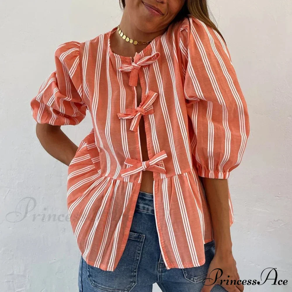 Bowknot Front Hollow Out Retro Frills Puff Sleeve Sophisticated Sweet Y2K Crop Top - Image 6
