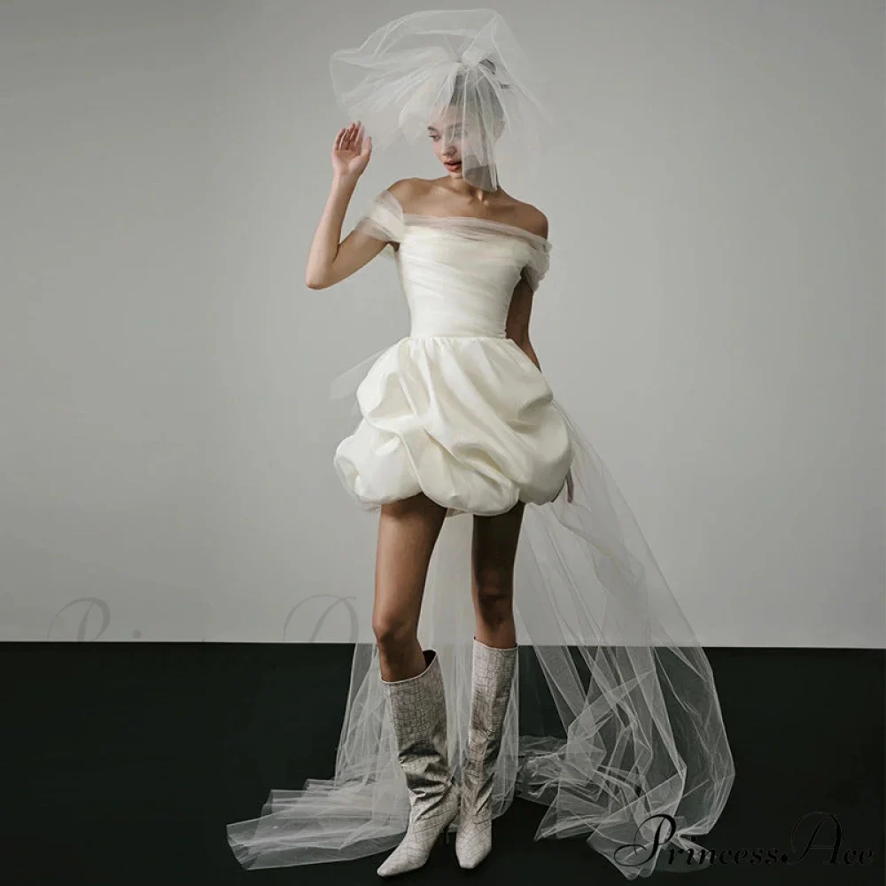 Brief Off-The-Shoulder Silk Bridal Gown - Image 2