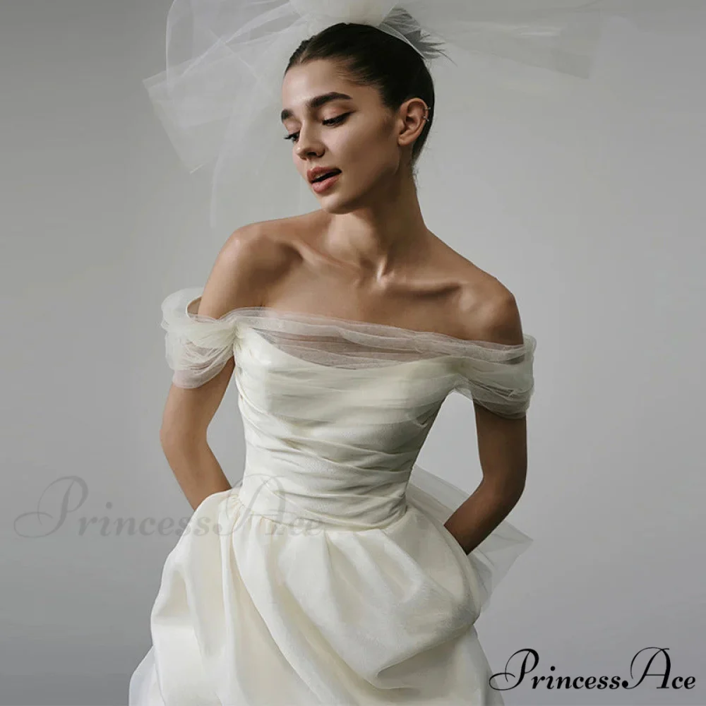 Brief Off-The-Shoulder Silk Bridal Gown - Image 3