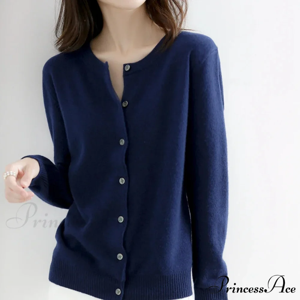 Brief Thin Circular Neck One Buttoned Gold Tan Knitted Cardigan - Image 4