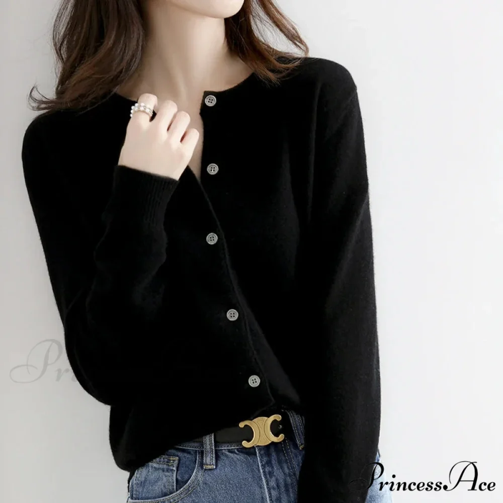 Brief Thin Circular Neck One Buttoned Gold Tan Knitted Cardigan - Image 5