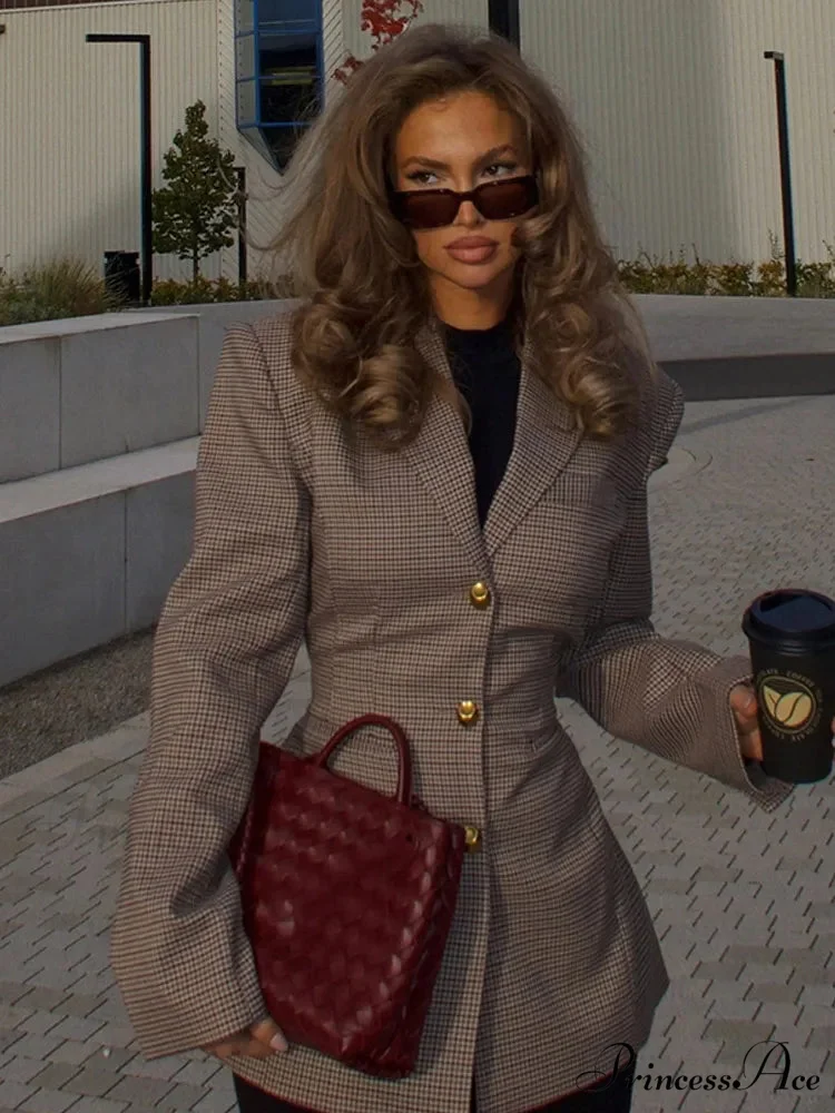 Brown Checked Suit Jacket - Image 2