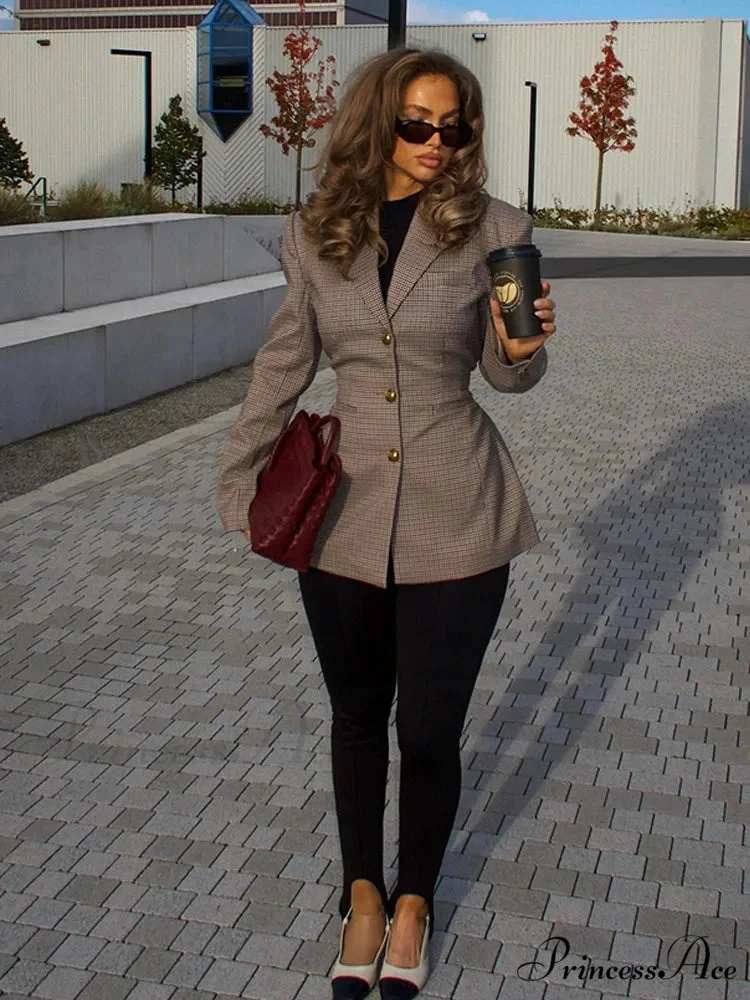 Brown Checked Suit Jacket - Image 5