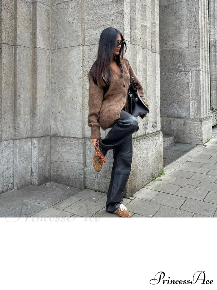 Brown Deep-neck Unmarried Buttoned Cardigan - Image 2