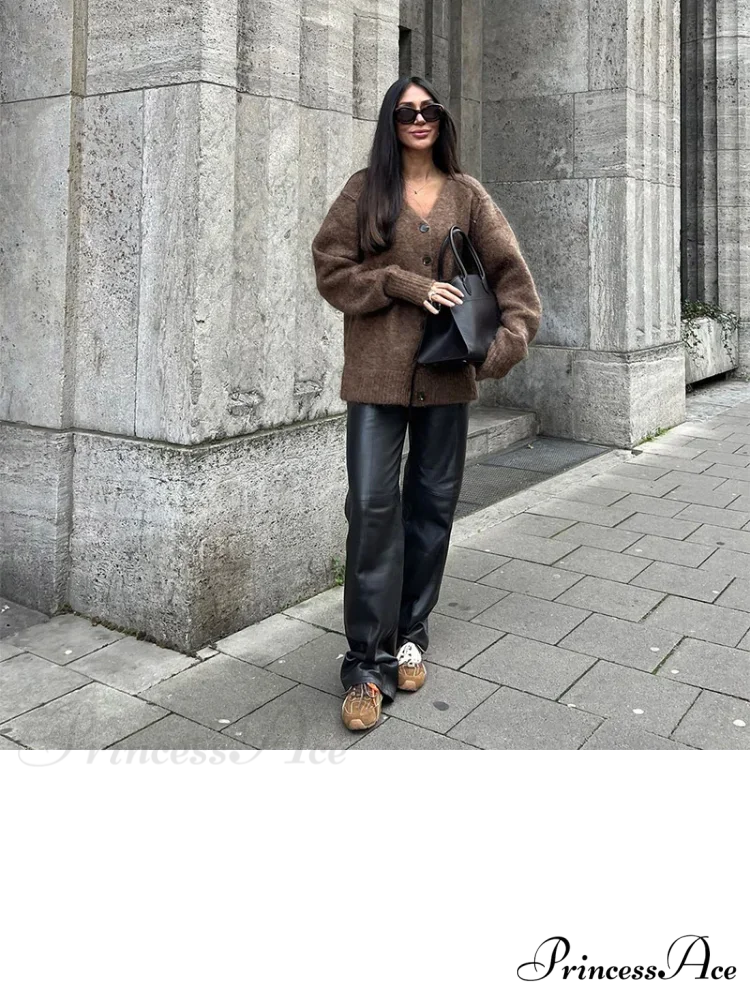 Brown Deep-neck Unmarried Buttoned Cardigan - Image 3