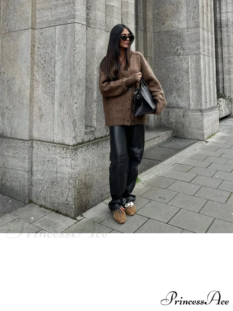 Brown Deep-neck Unmarried Buttoned Cardigan - Image 4