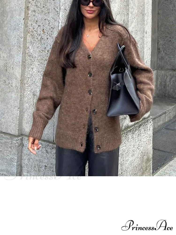 Brown Deep-neck Unmarried Buttoned Cardigan - Image 5