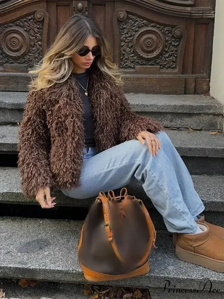 Brown Fluffy Brief Baggy Jacket - Image 2