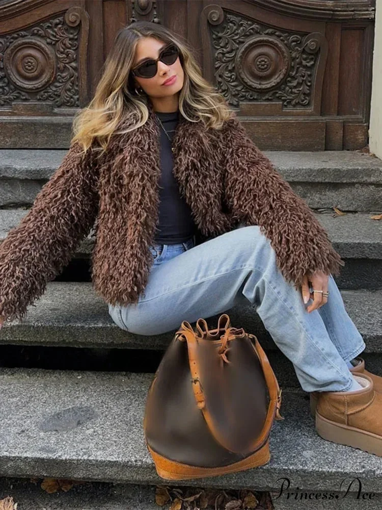 Brown Fluffy Brief Baggy Jacket - Image 3