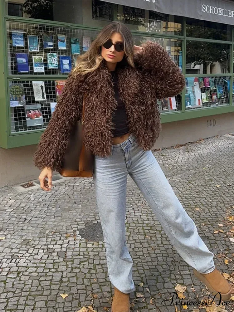 Brown Fluffy Brief Baggy Jacket - Image 4