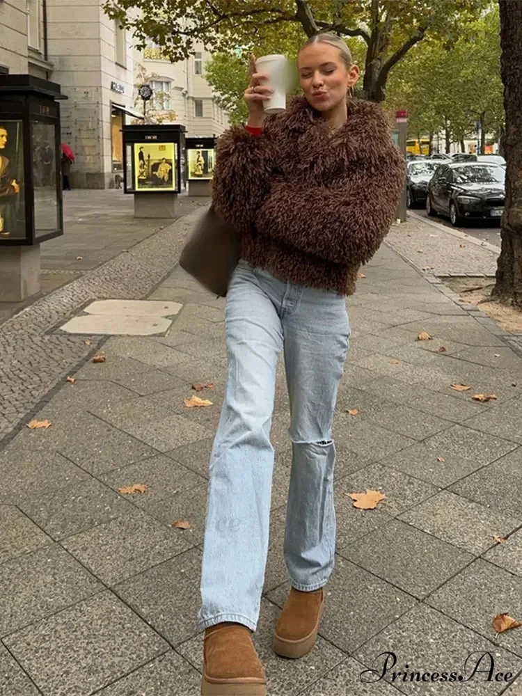 Brown Fluffy Brief Baggy Jacket - Image 5