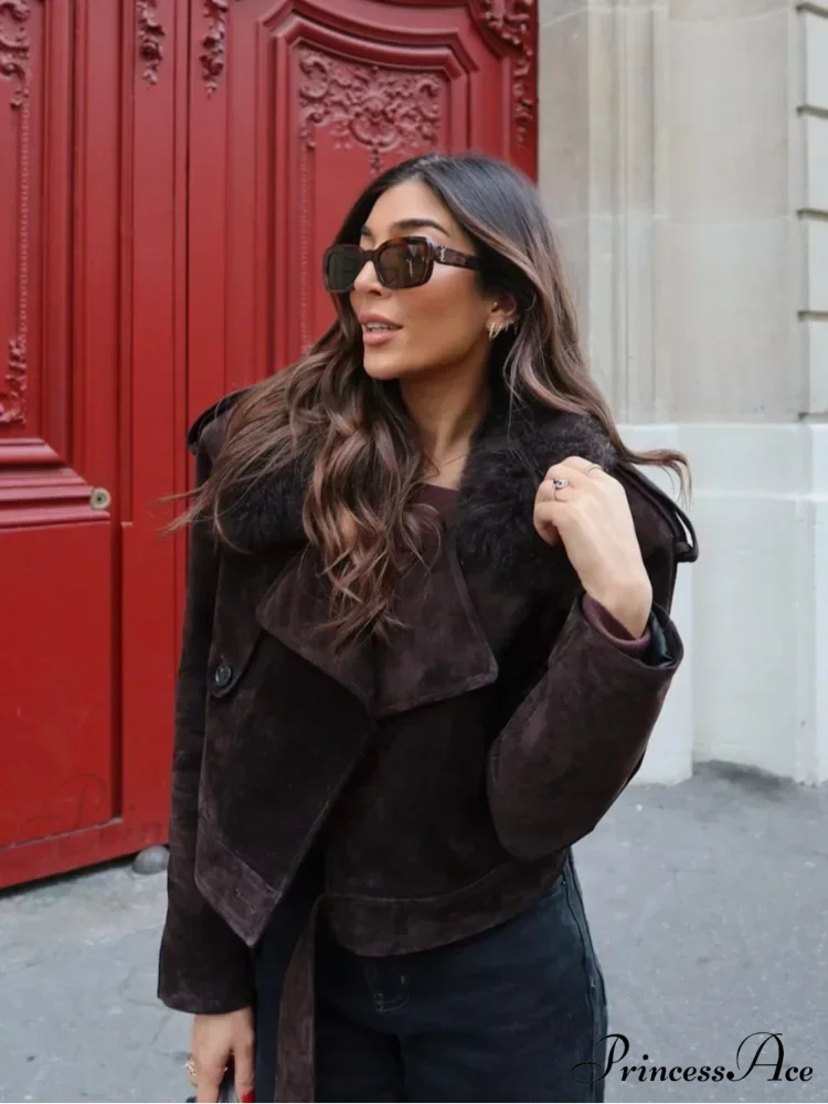 Brown Patchwork Suede Leather Coat
Revised: Tan Assorted Suede Leather Jacket - Image 5
