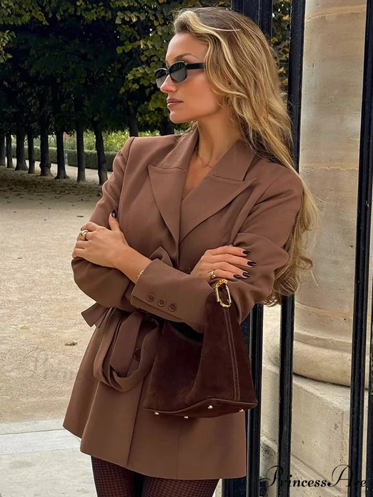 Brown Sophisticated Single Buttoned Suit Jacket - Image 3