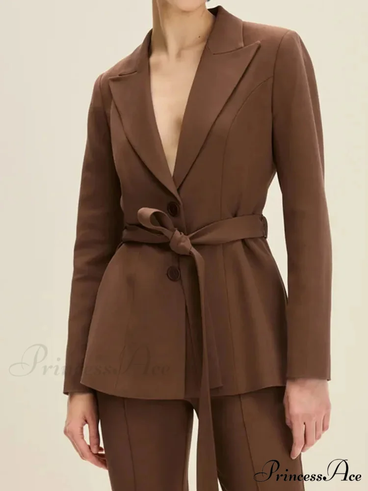 Brown Sophisticated Single Buttoned Suit Jacket - Image 5