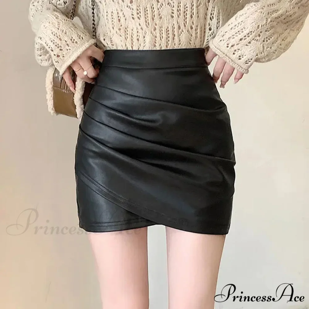Brown Synthetic Leather Narrow Fit Skirt - Image 3