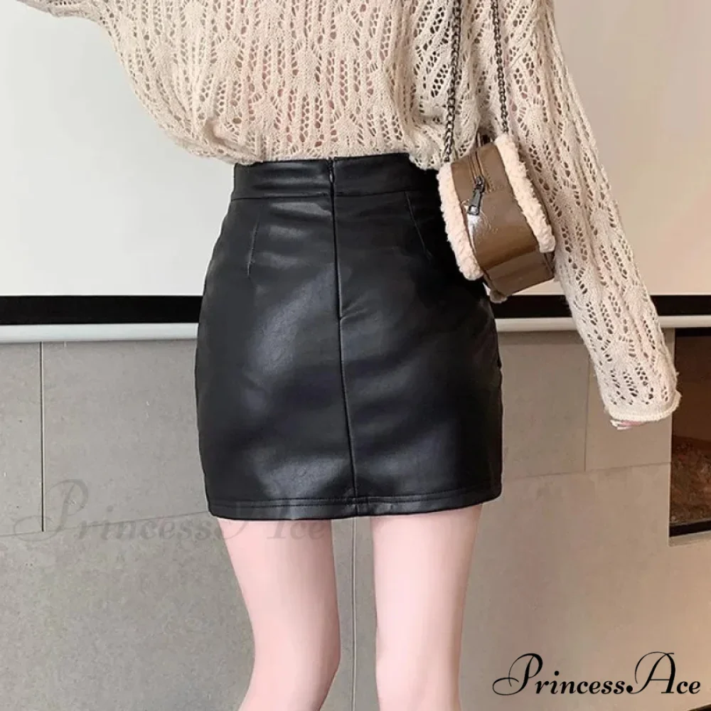 Brown Synthetic Leather Narrow Fit Skirt - Image 5