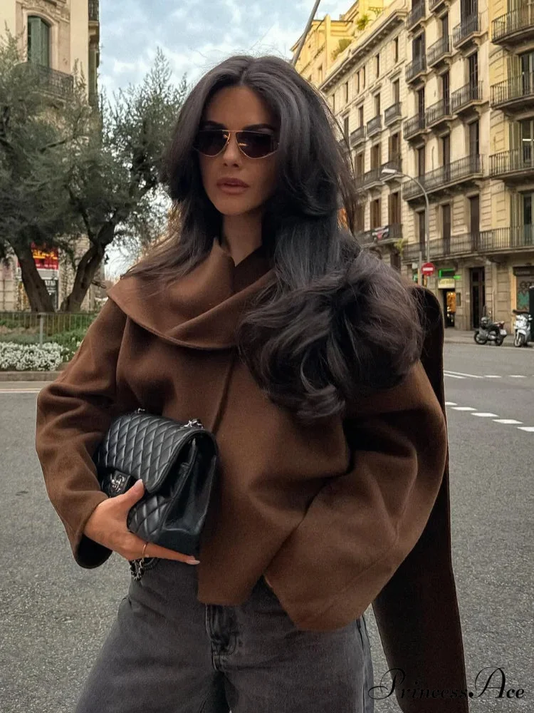 Brown Woolen Circular Neck Scarf Jacket - Image 5