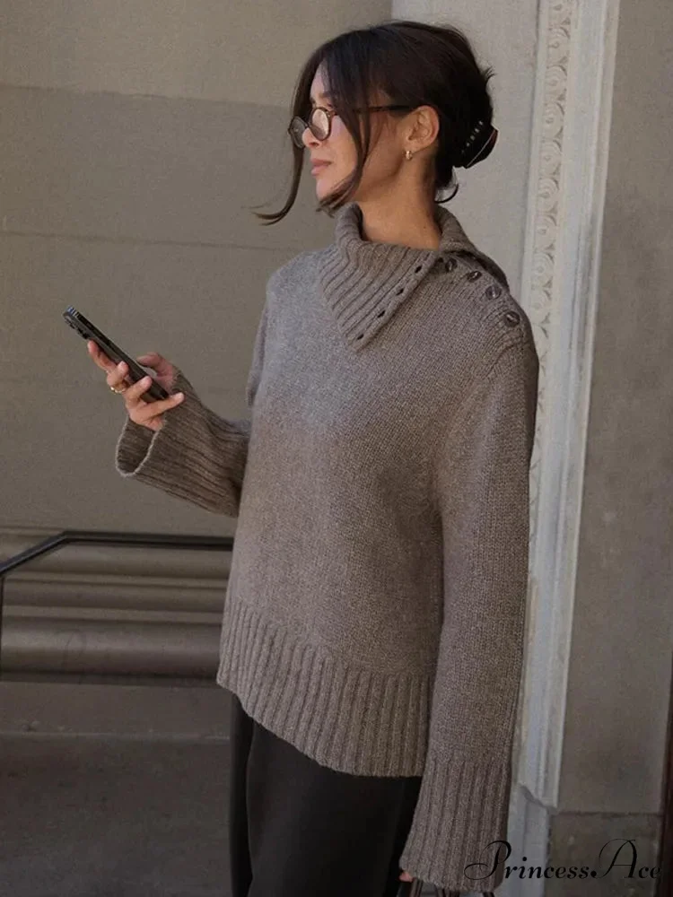 Button High-neck Baggy Pullover Jumper - Image 2